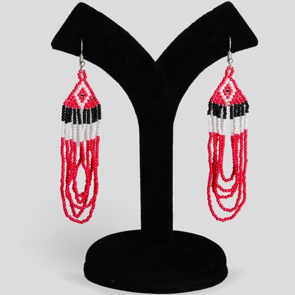 Handmade Beaded Jewelry Set – Boho Necklace & Earrings Red - Picture 2 of 2